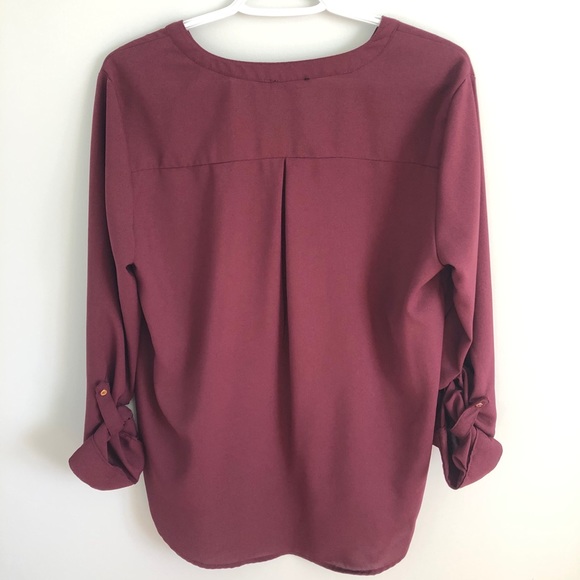 V-Neck Chiffon Blouse w/ Faux Pocket - Picture 3 of 3
